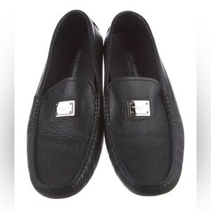 Dolce & Gabbana Black Pebbled Leather Metal-Plate Loafers